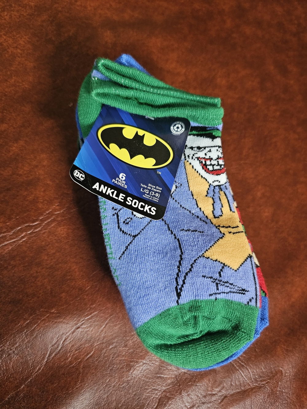 DC Comics Batman Boys Ankle Socks 6 Pack Size LG 3-9
